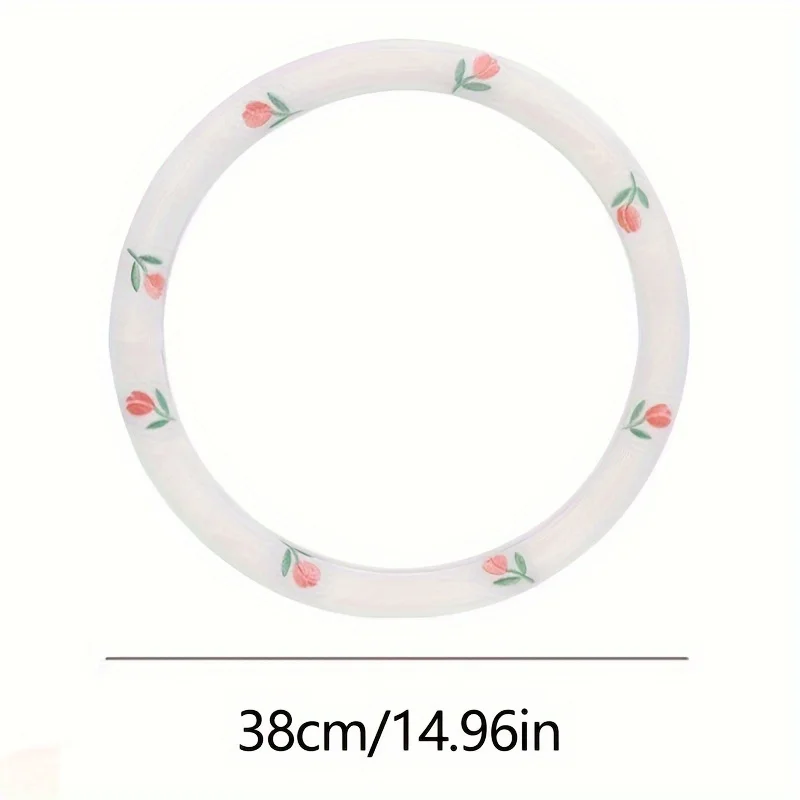 1pc Cotton and Linen Embroidered Tulip Car Steering Wheel Cover Auto Parts - Anti-Slip, Wear-Resistant, Sweat Absorbing view 5