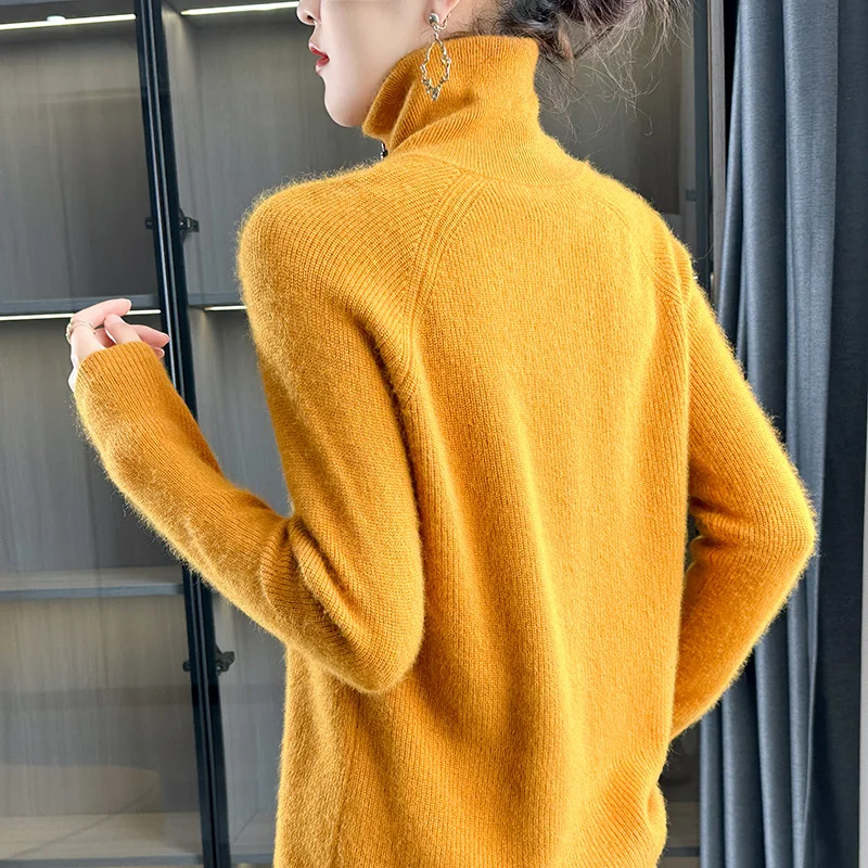 French Fashion Woman Clothing Zipper Stand Collar 100% Alxa Cashmere Cardigan Autumn and Winter Female Sweater Knit Coat 093 XXL