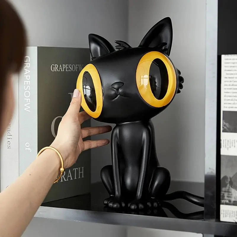 Big Eyed Wealth Attracting Cat Decor Home Decoration Abstract Animal Statue Sculpture Table Decoration And Accessories Ornaments