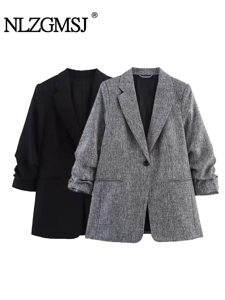 

NLZGMSJ Vintage Chic Women Blazer Solid Single Breasted Long Sleeve Blazer New Fashion Autumn Winter Office Lady Blazers