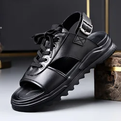 Platform Men's Gladiator Sandals Summer Genuine Leather Shoes Man Slippers Non-slip Bottom Casual Business Shoes for Men Summer