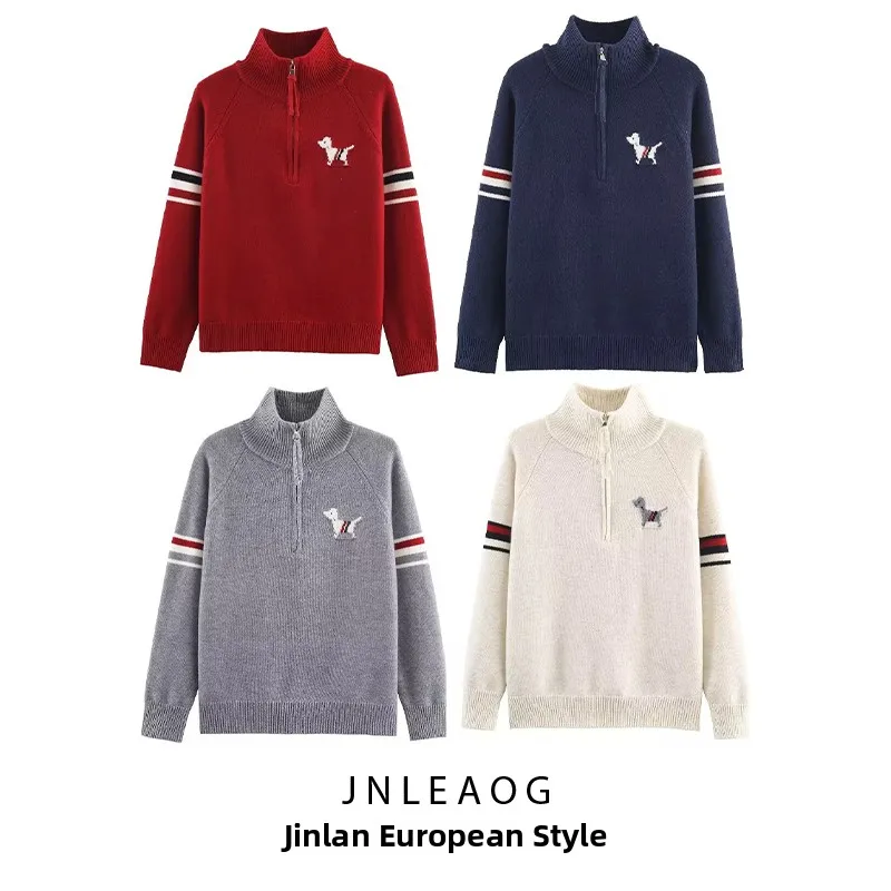 

Faionable Versatile JNLEAOG Women's Zipper Collar Knitwear Autumn New Sle Polyester Fiber Long Sve Animal Patterned