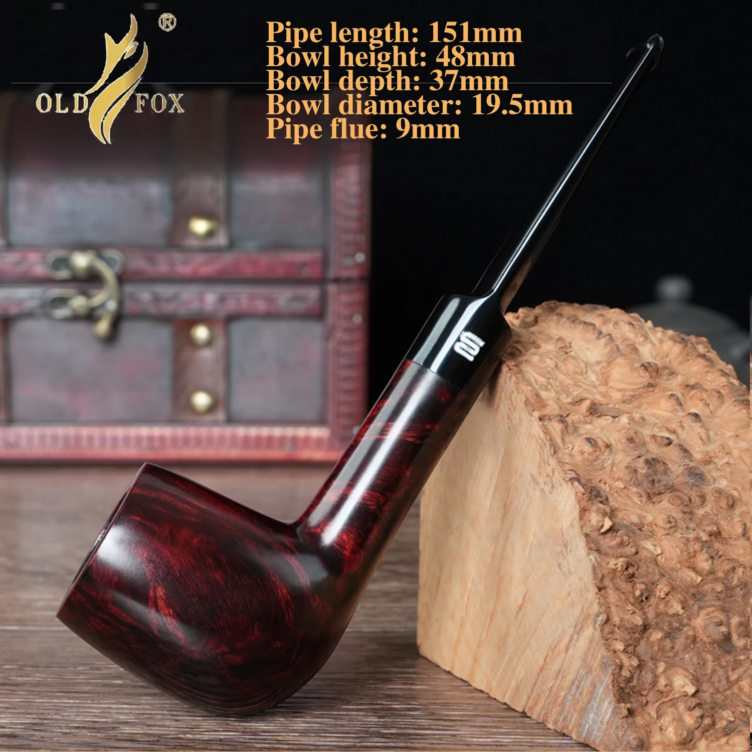 OLD FOX Briar Holz handgeschnitztes Rohr klassischer gerader Griff Billard 9 mm Rohrkanal Vatertagsgeschenkbox Reinigungszubehör – Detail 3