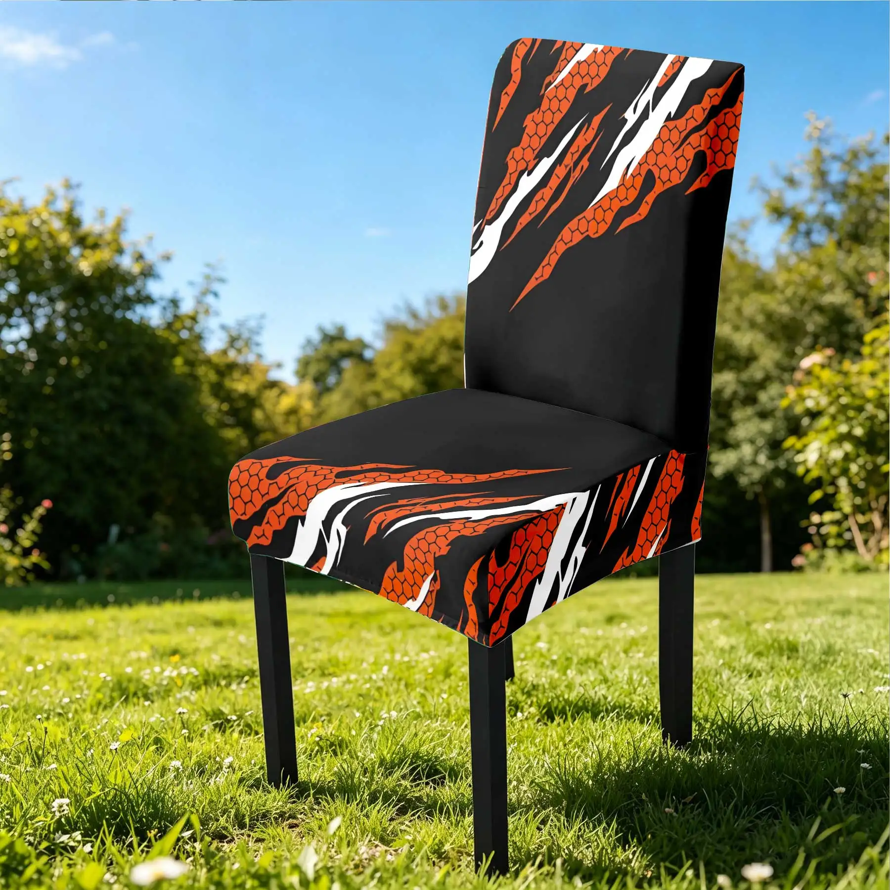 2026 Summer Outdoor Chair Cover, Dynamic Tiger Stripe Print Elastic Full - Coverage Chair Slipcover, Washable
