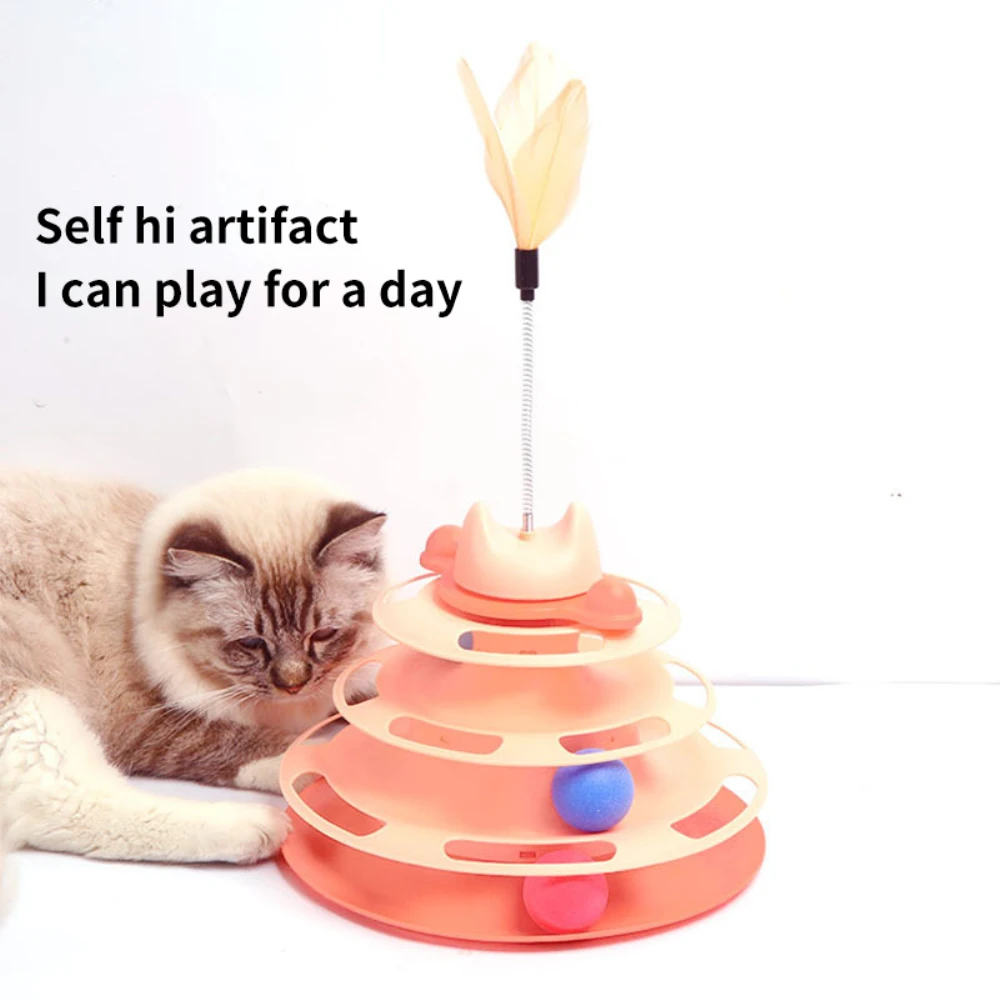 Swivel Ball Toy Rotatable Training Amusing Cat Toy Cat Amusement Plate Interactive 4-layer Cat Stick