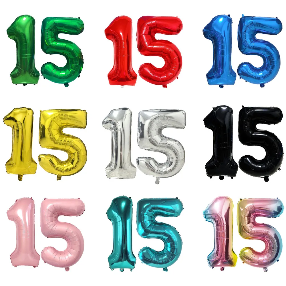 Number 15 Balloon 15 Digit Balloon Fifteen Kids 15th Birthday 32inch Big Large Blue Green Red Pink Golden Black Colorful Balloon