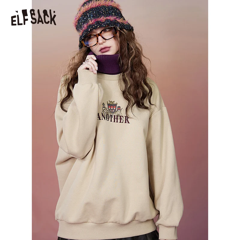 ELFSACK Korean Fashion Spliced Hoodies Women 2023 Winter High Collar Luxury Tops