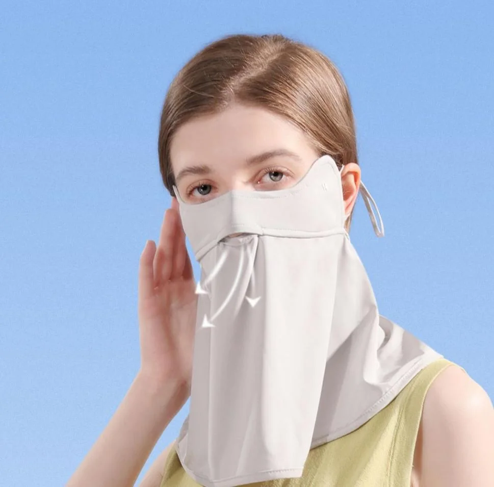 Vrouwen Zonnebrandcrème Masker Buitensport Fietsen Ademend Wasbaar Herbruikbaar Dubbellaags Ijs Zijde Maskers Anti-Uv Zon Gezichtsbedekking