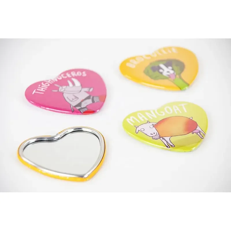 2026 Wholesale High Quality Heart Shape 76x70mm DIY Mirror Pocket Mirror Makeup Mirror Badge