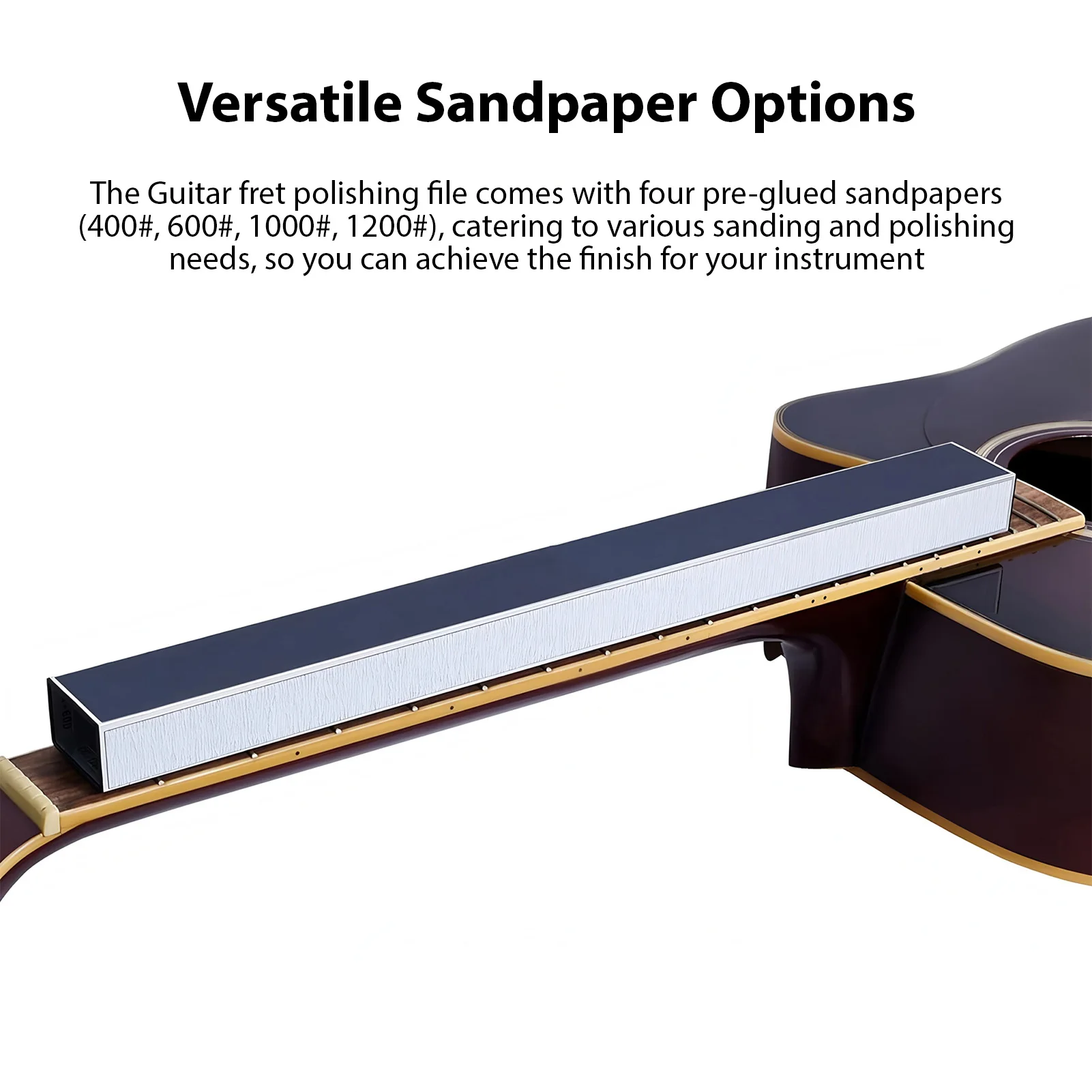 16 Inch Fret Leveling Beam Fret Polishing Tool with 4 Sandpapers for Guitar Bass Neck Repair Aluminum Alloy Durable