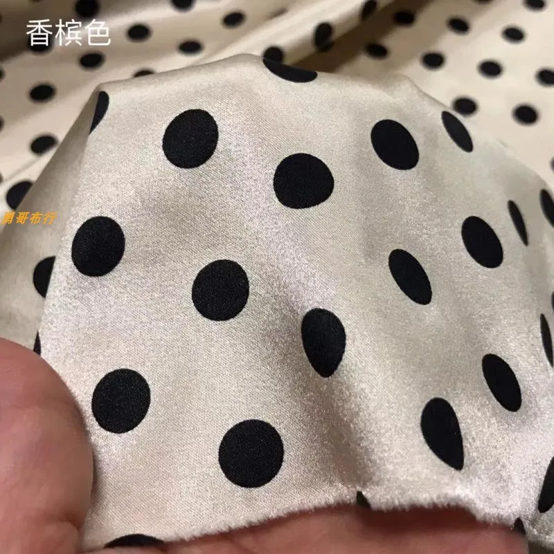 19 Momme Satin Silk Polka Dot Fabric Mulberry Silk Elastic Soft Polka Dot for Dress Top Cheongsam Fabrics By The Meter Sewing