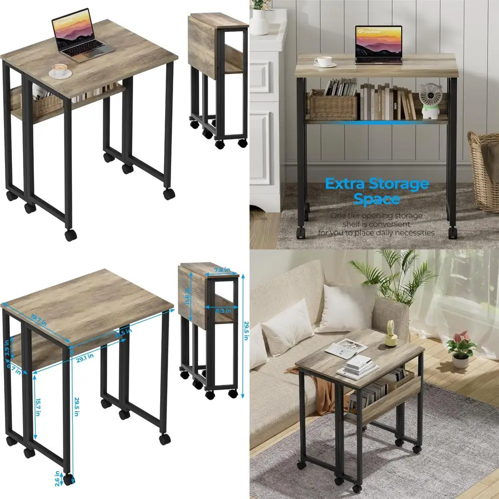 Compact Rolling Desk with Storage Shelf - 31.5 Inch Foldable Computer Desk for Small Spaces, Easy Assembly and Mobility