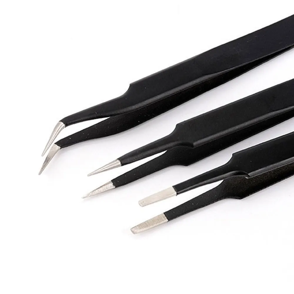 Stainless Steel Precision Antistatic Electrostatic Tweezers Set Maintenance Tools Professional Electronic Tweezers 10pcs