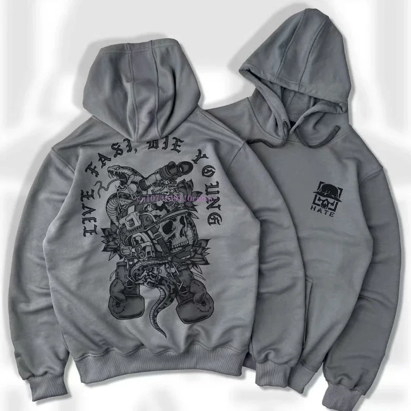 Solid Color Cotton Black Pullover Hoodie Men Women Personality Pattern Printing Sweatshirt Spring Loose Thickened Couple Hoodie