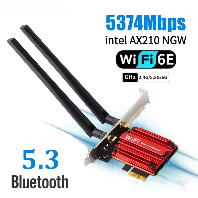 1 ピース AX210 Bluetooth5.2 802.11AX 2.4G/5G/6Ghz ワイヤレス PCIE アダプタ Wi-Fi 6E 5374Mbps サポート Win10/11