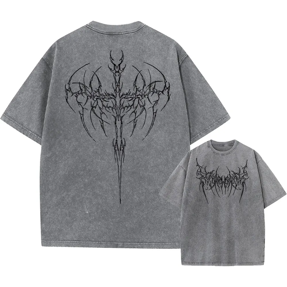 Herren Vintage Baumwoll-T-Shirts Harajuku Gothic Streetwear Weiche Y2k Acid Washed T-Shirts Mädchen Lose Mode Bedruckte Oberteile Unisex – Detail 3