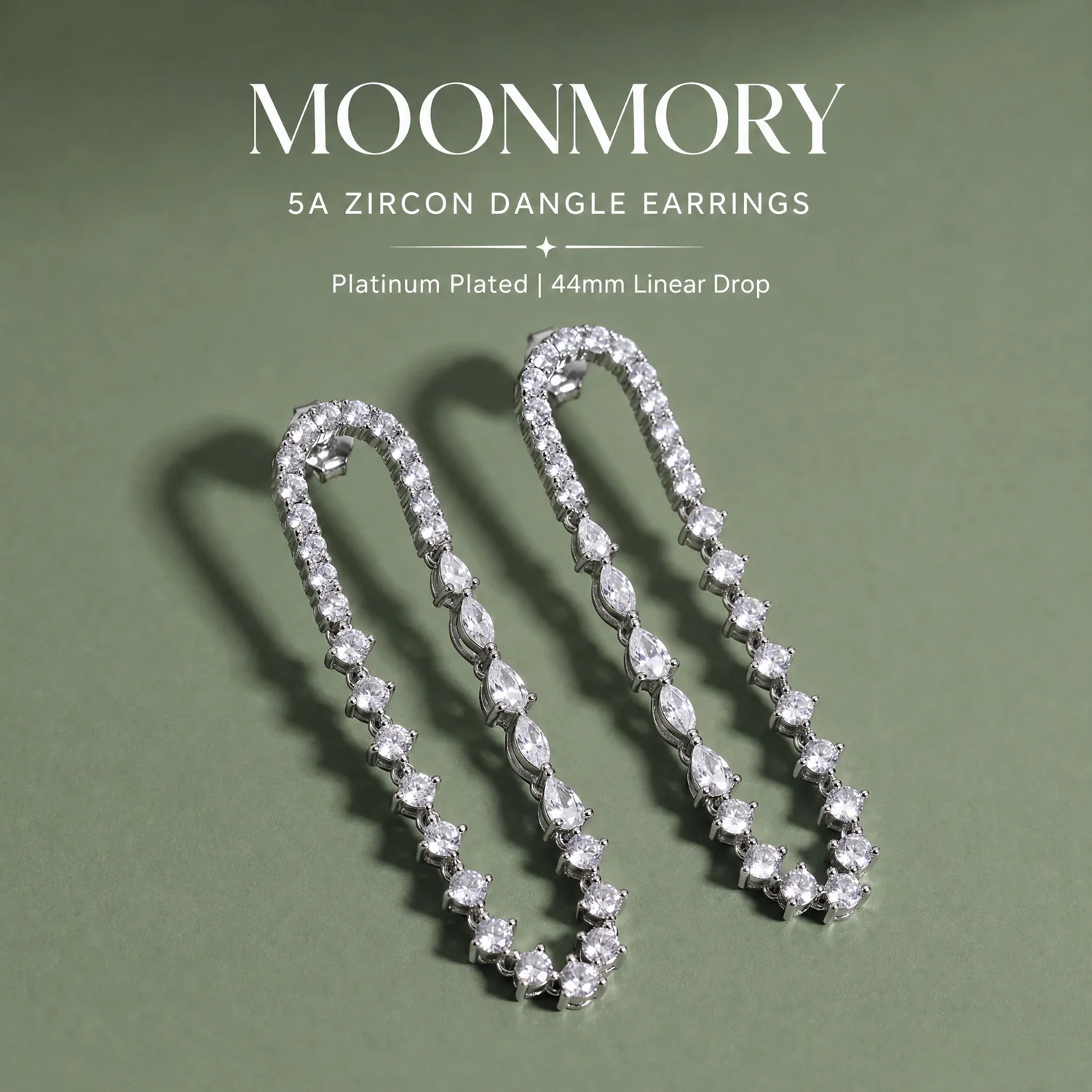 Moonmory Einzigartiges Design Lange 5A Birnen-, Marquise- und Runde Kubische Zirkonia Hängeohrringe für Damen Luxusmarken Messing 44mm Ohrringe – Detail 8