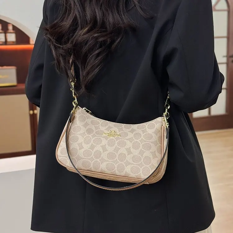 Trendy Magnetic Closure Handbag 2025 - Small Square Coffee/White/Rice Color Women's Purse, Lightweight Everyday Shoulder Bag