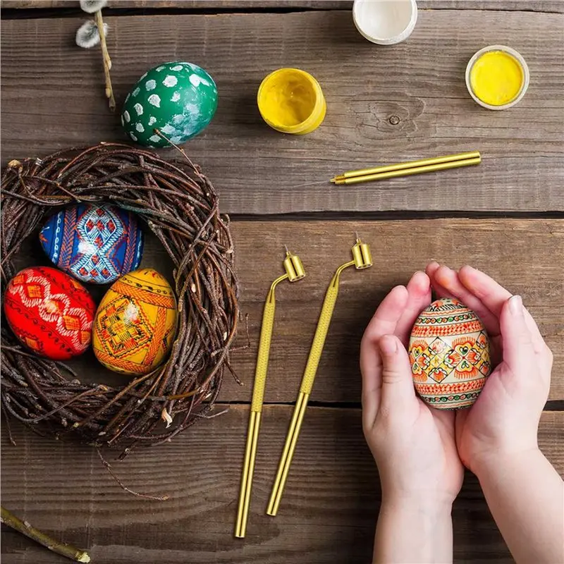 Solid 8 Pcs Pysanka Set Wax Drawing Pens For Egg 0.3 0.4 0.5 0.7 Mm Medium Metal Hand Wax Pens For Pysanky Supplies