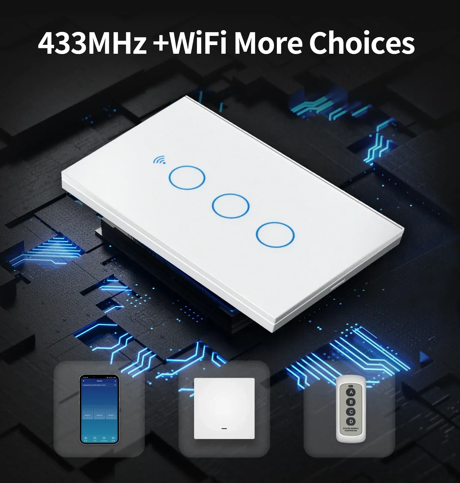 TNCE Tuya US Switch WiFi Zigbee, 1/2/3/4 Gang, No-Neutral/Wire LED Light Control Wall Button, Smart Voice with Alexa Google Home
