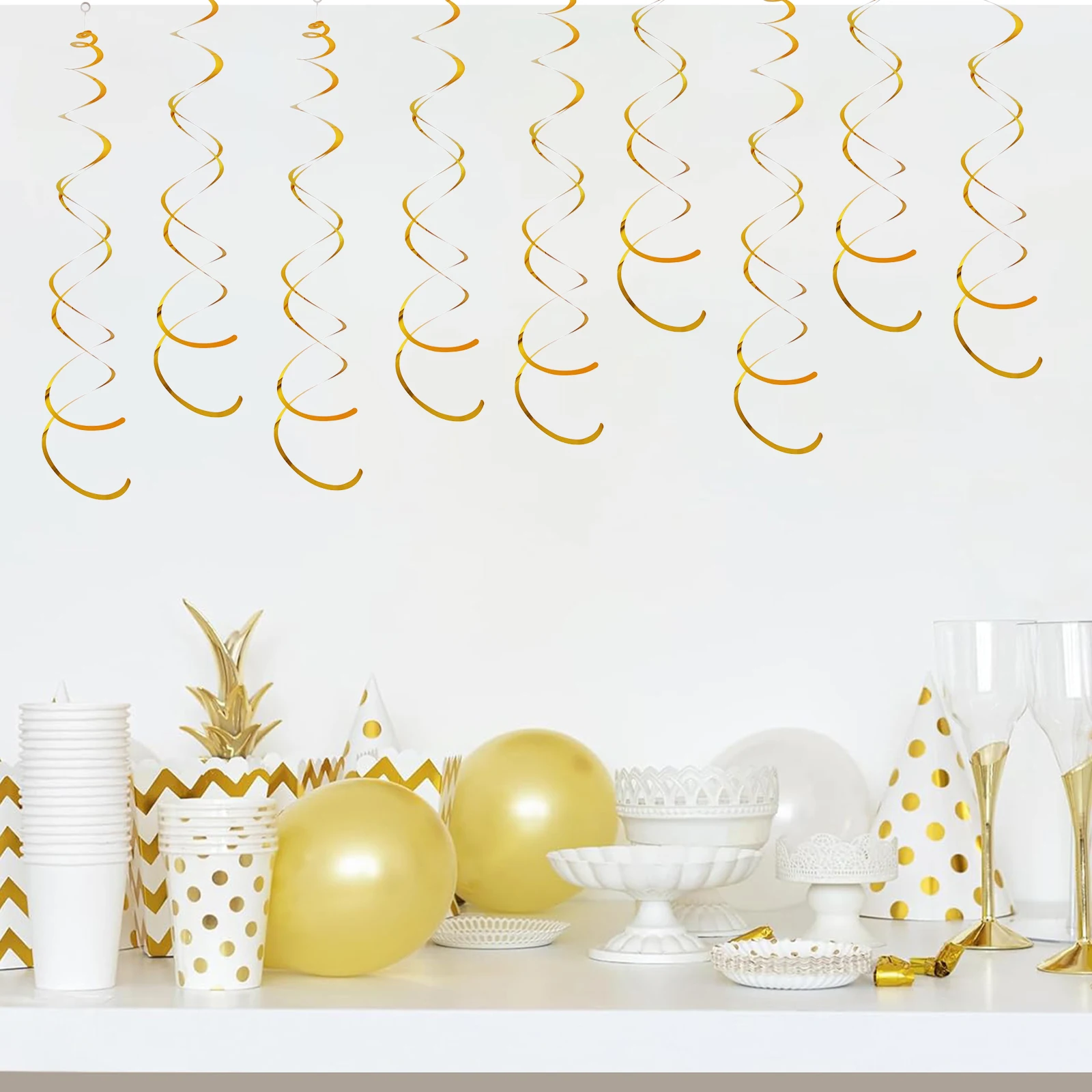 6pcs PVC Hanging Garland Exquisite Craft Decorative Wide Application For Birthday Spiral Pendant Gold