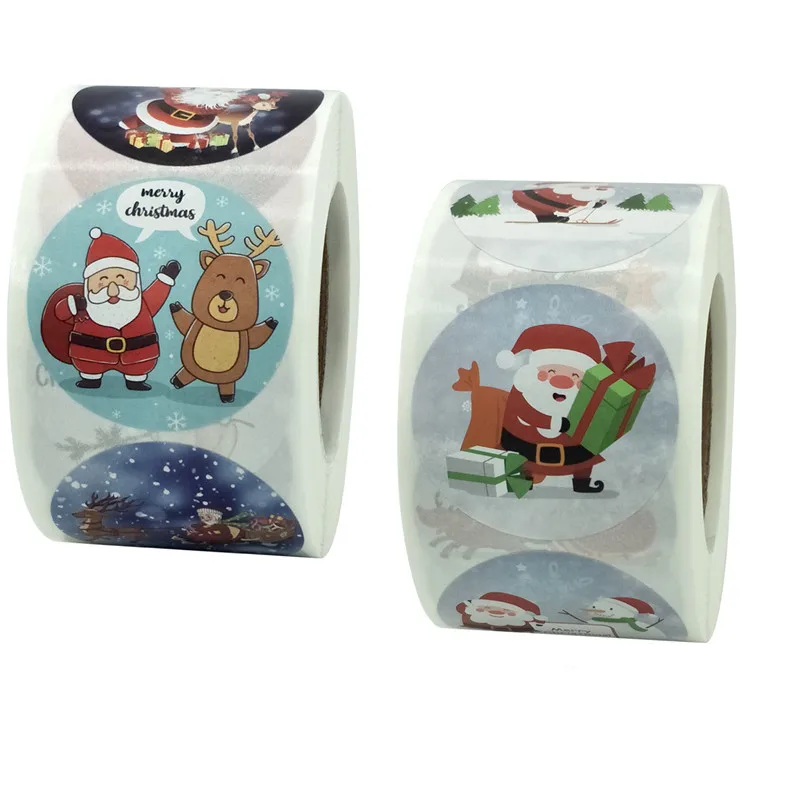 Christmas Gift Box 100/500Pcs Round Labels Christmas Sticker Candy Bag Flower Gift Box Cake Boxes Packaging New Year Stickers