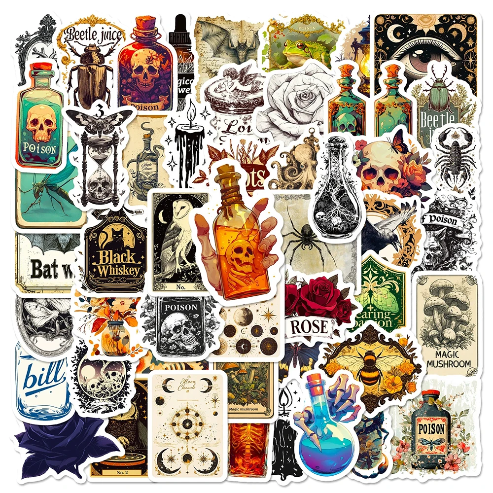 10/30/50pcs Retro Gothic Magic Potion Skull Cartoon Stickers Horror Graffiti Decal for Suitcase Notebook Fridge Car Cool Sticker