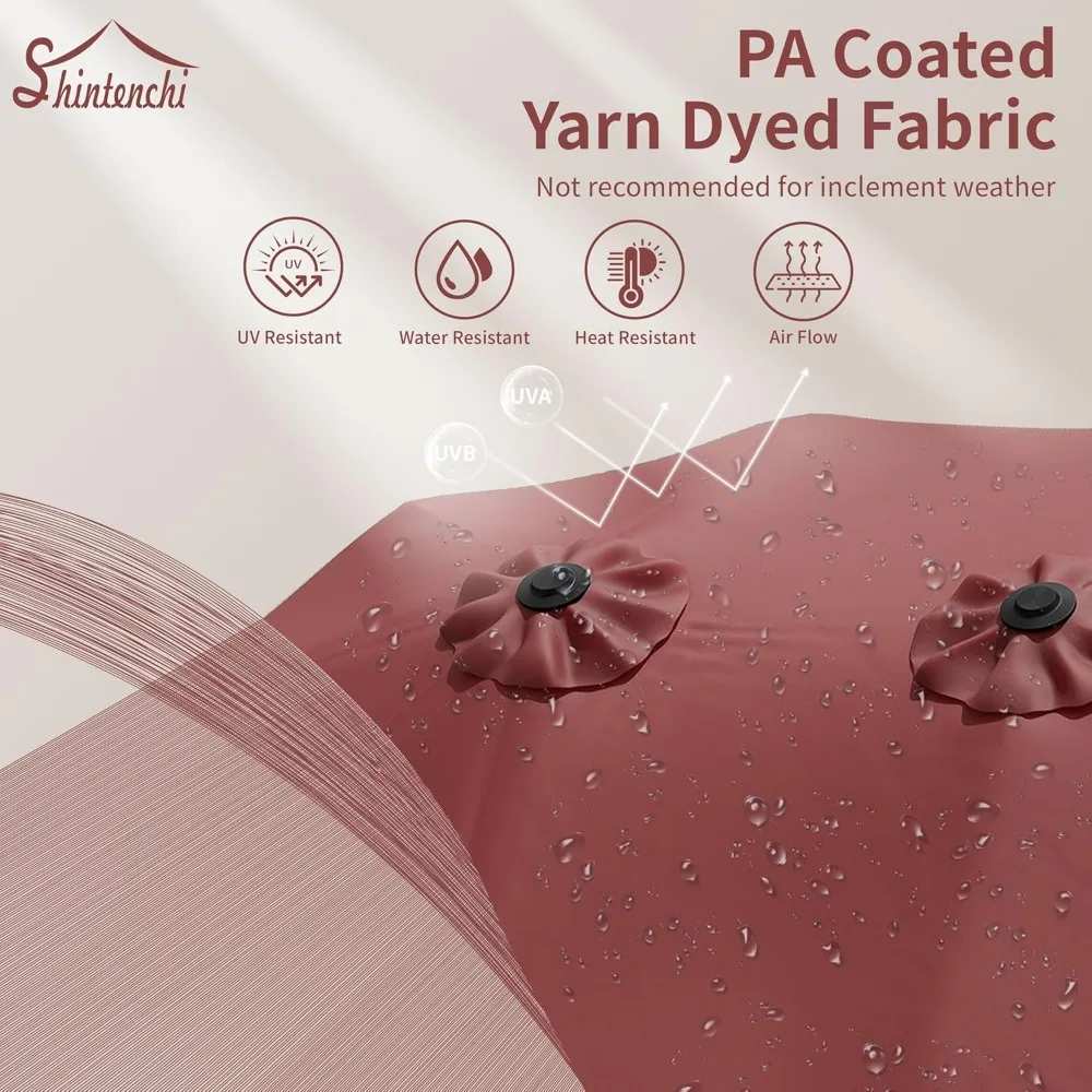 13FT Large Outdoor Patio Umbrella with Base, Double-Sided Rectangular Shade for Poolside Lawn Garden, Red