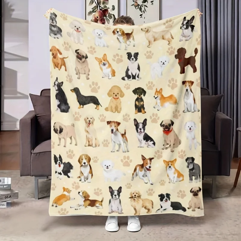 Beagle Dog Green Foliage Throw Blanket, Cute Puppy Leaf Repeat Print Soft Warm Sofa Couch Cover, Pet‑lover Cozy Home Blanket