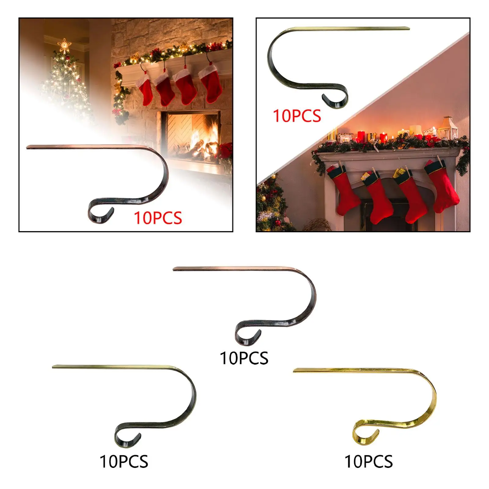 10x Christmas Stocking Holders Lightweight Christmas Decoration Supplies No Slip Stocking Hangers for Mantel Fireplace School