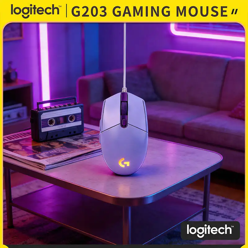 

Logitech G203 LIGHTSYNC Mouse Wired 8000 DPI Sensor RGB Sync 6 Buttons Mechanical Tensioning PC Laptop Compatibility