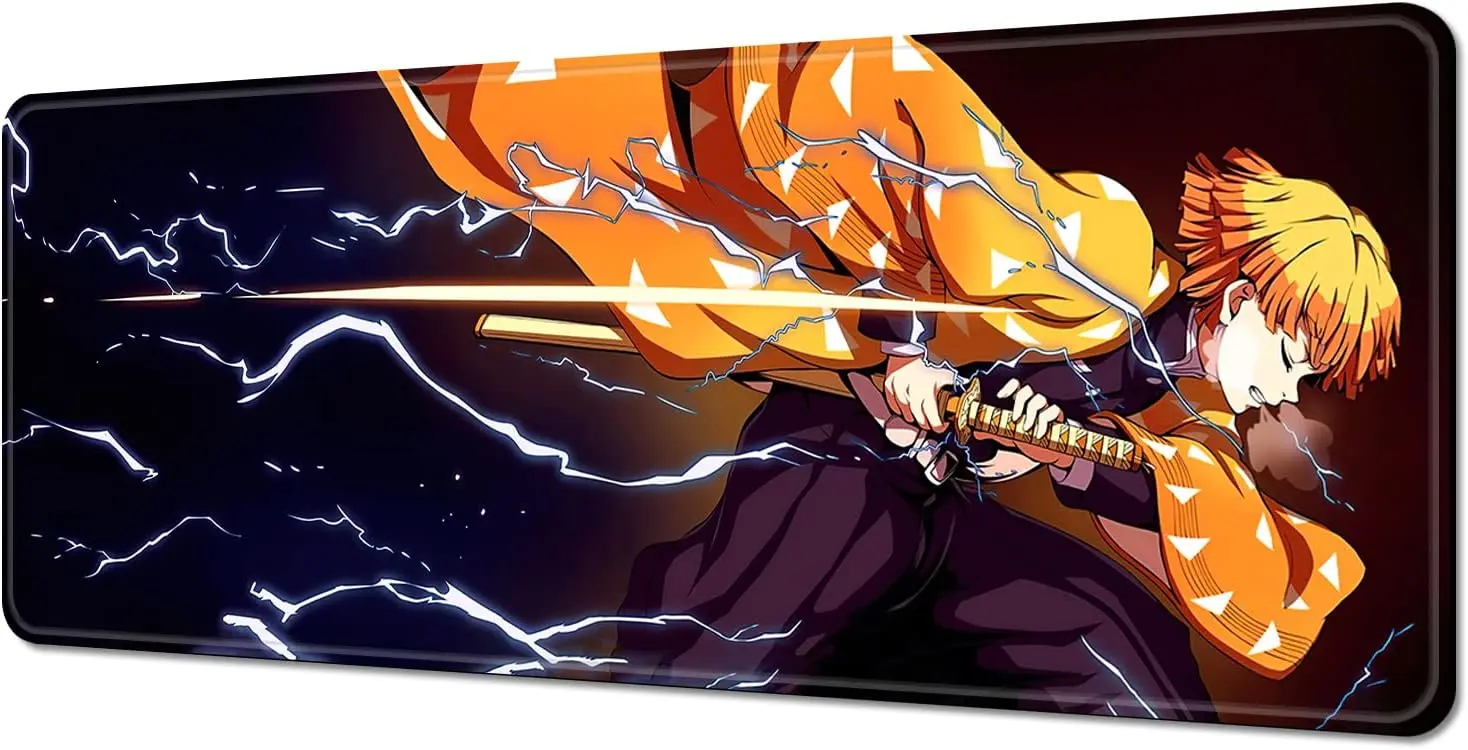 Anime Demon Slayer Mouse Pad Large Gaming Mousepad Non-Slip Rubber with Stitched Edges Desk mat for Office Work 11.8x31.4 inch