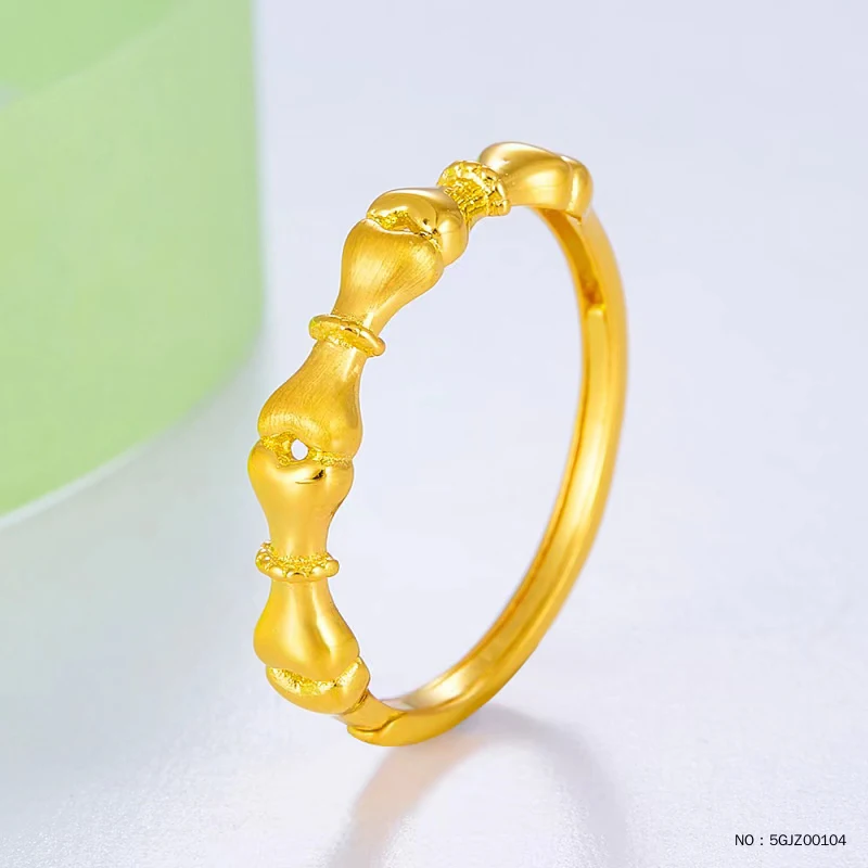 

1pcs 999 Pure 24K Yellow Gold Ring For Women 5G Bow-knot Banboo Band Ring US 1.9-2g