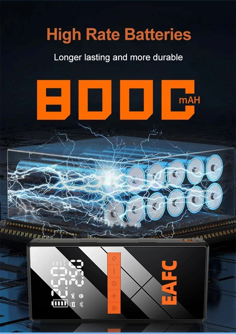 12V Car Jump Starter 4 In 1 Car Wireless Tire Inflator Pump Air Compressor Power Bank Potable Battery Starting Fast Charging