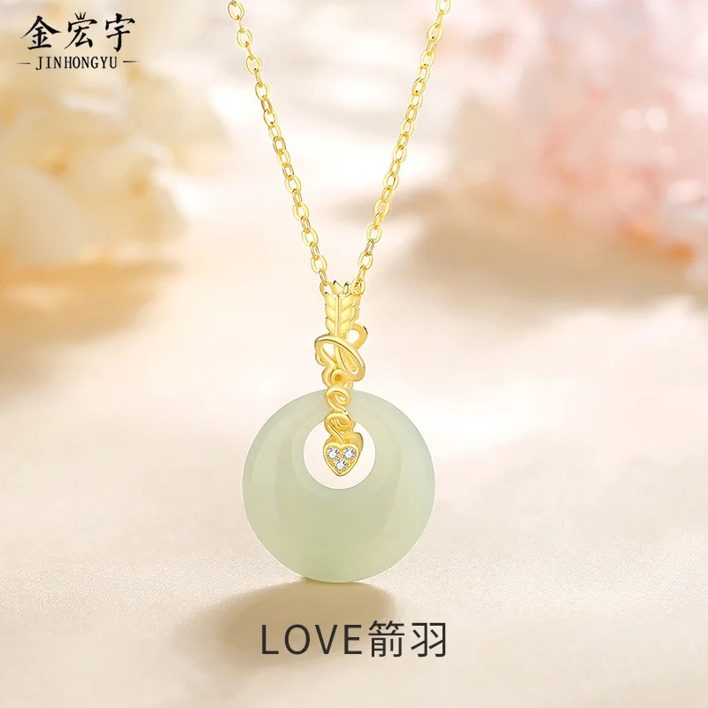 Женское стерлинговое серебро Hongyu со стрелками и перьями K, золото Хотан, нефрит, модное новое китайское ожерелье с подвеской в виде любви, счастливые ювелирные изделия Женское стерлинговое серебро Hongyu со стрелками и перьями K, золото Хотан, нефрит, модное новое китайское ожерелье с подвеской в виде любви, счастливые ювелирные изделия