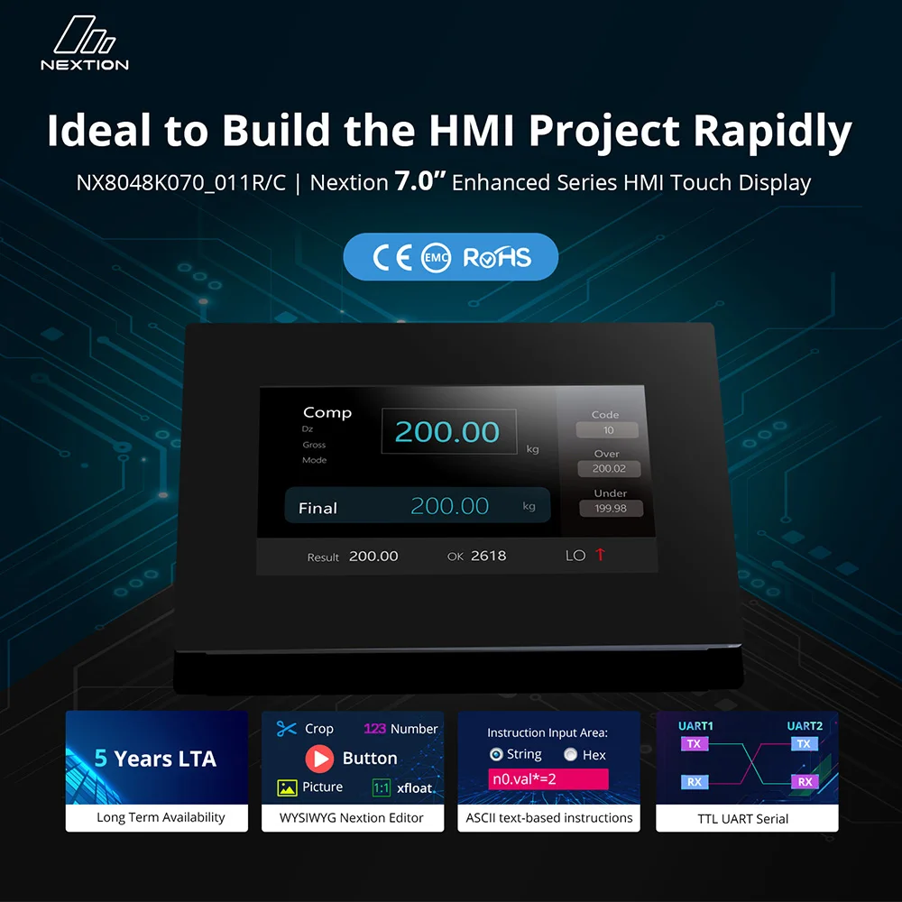 Nextion Enhanced NX8048K070-011C - 7,0 '' LCD capacitief multi-touch-display Ingebouwde RTC 8 digitale GPIO HMI met behuizing