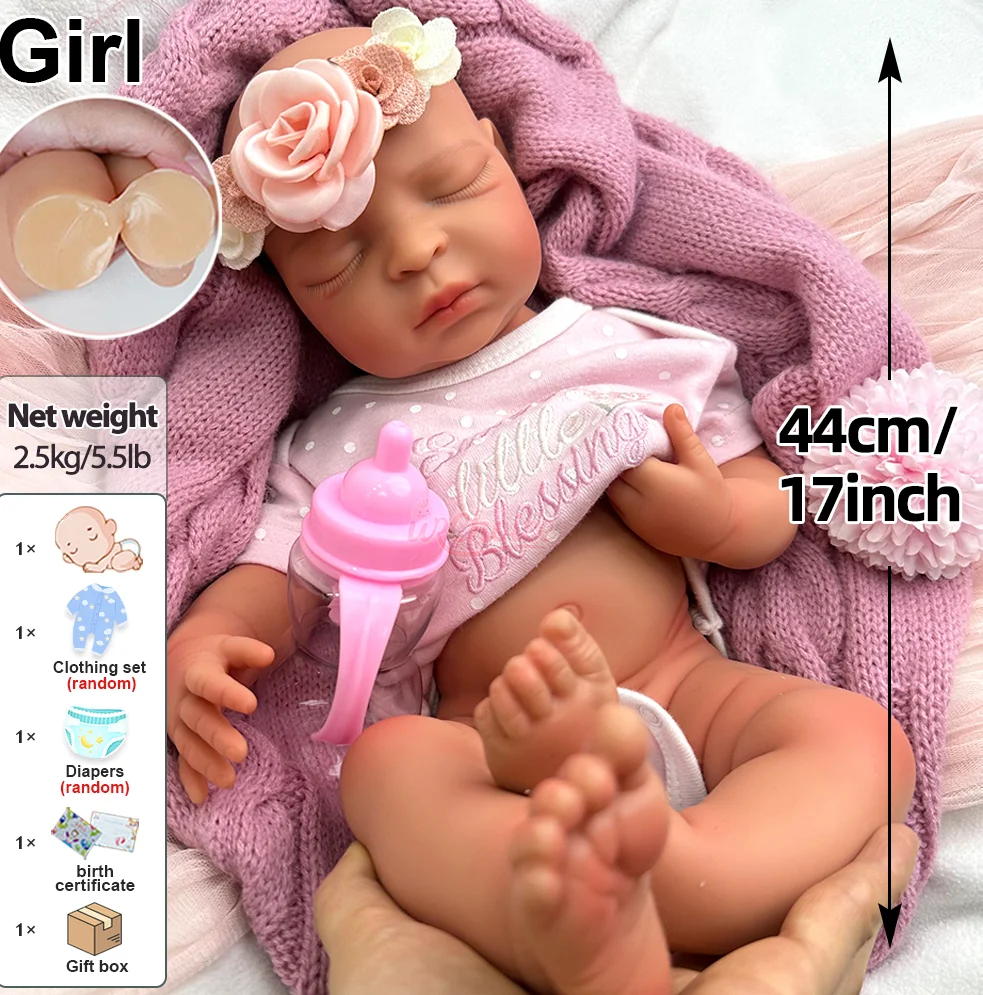 17" Ultra Realistische Siliconen Reborn Babypop Kunstenaars Wasbare Handgemaakte Levensechte Reborn Pop Voor DIY Verzamelaars Kerstcadeau