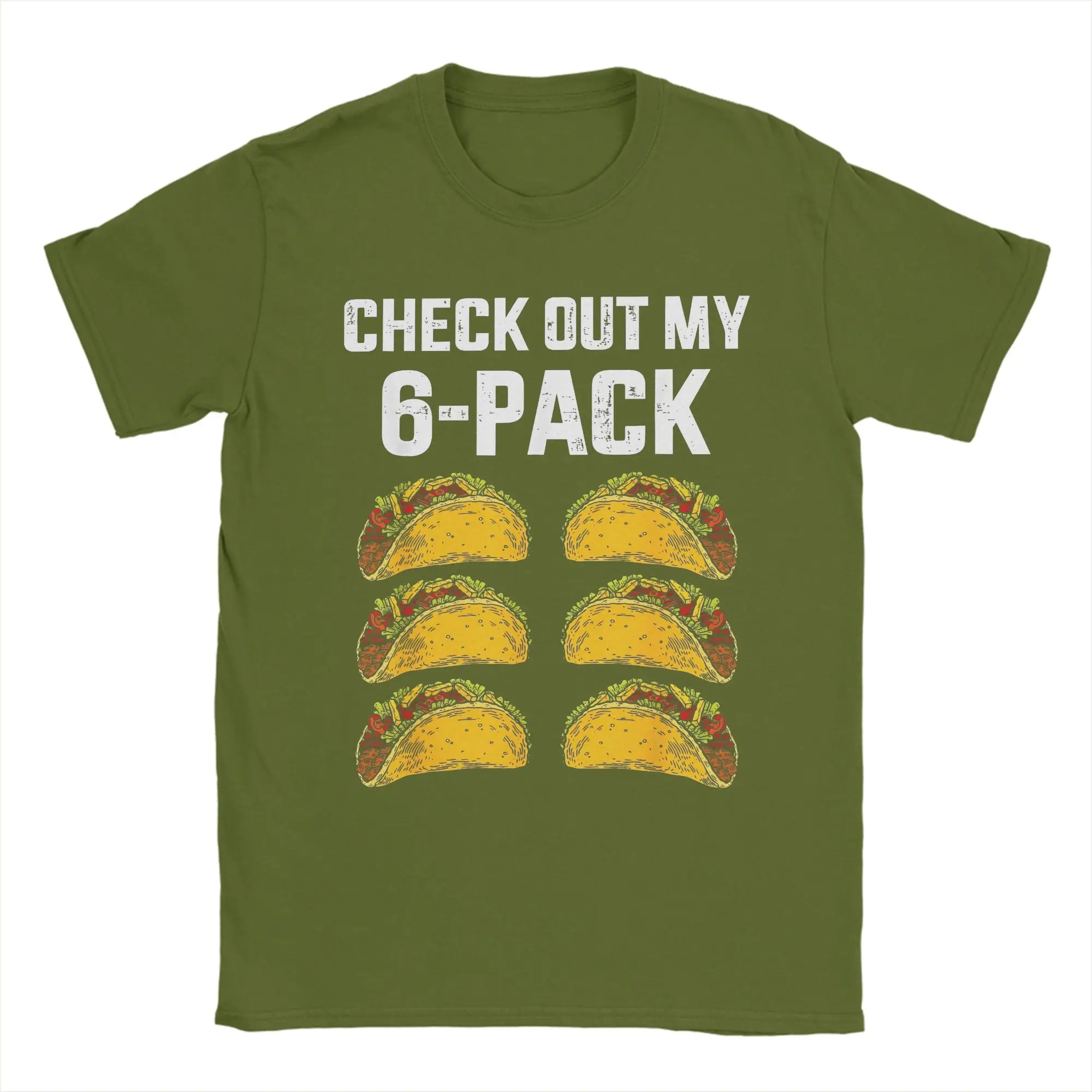 Check Out My Six 6 Pack With Tacos For Cinco De Mayo T Shirts for Men Cotton T-Shirts Crew Neck  Tee Shirt Short Sleeve Clothes