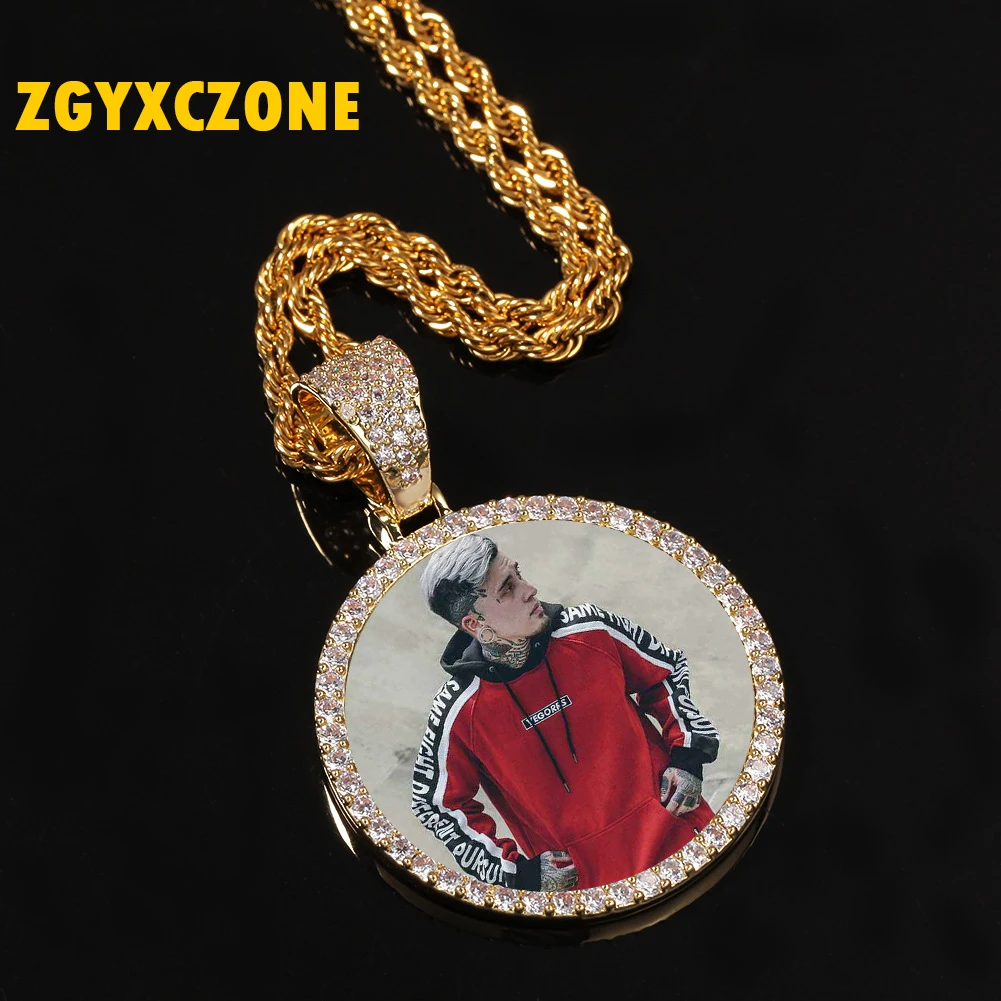 

ZGYXCZONE 24 inch stainless steel chain Hip hop Custom photo pendant with copper inlaid zircon solid DIY creative photo necklace
