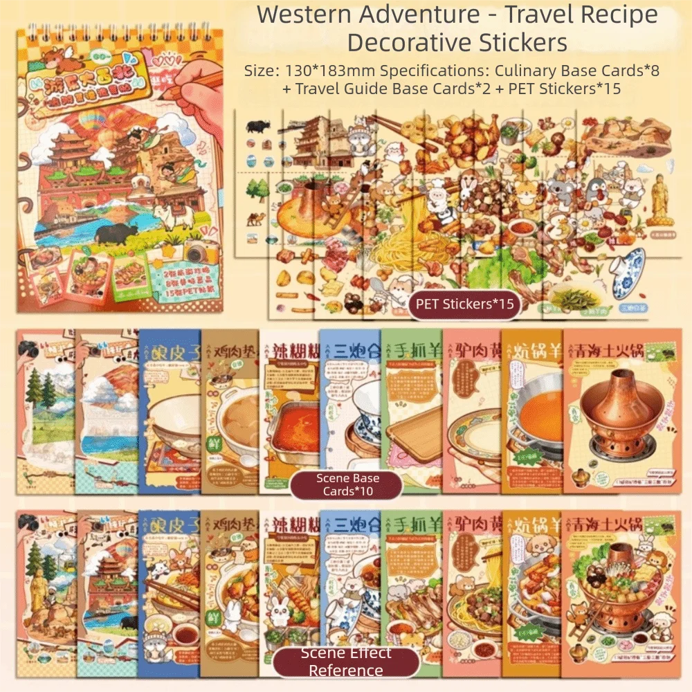 20 in 1 3D Landscape Stickers Die-cut Featured Food Theme Junk Journal Stickers Cartoon Style Stacking Scene Stickers DIY Crafts