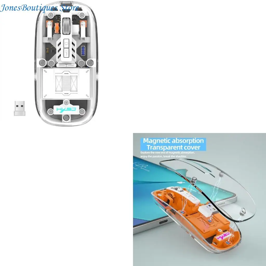 Wireless Gaming Mouse Clear 2.4G Connection,3D RGB Backlit Rechargeable W8KE