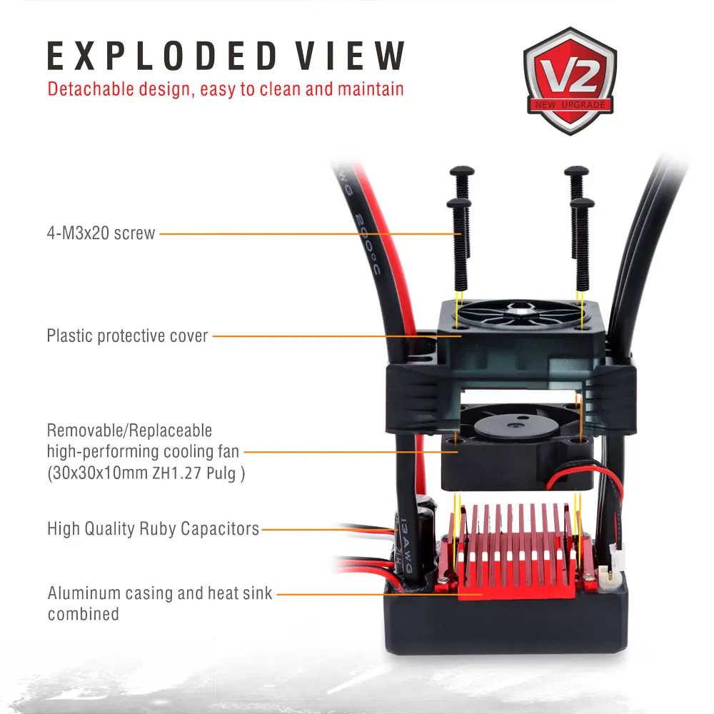 Contrôleur de vitesse électronique sans balais pour voiture RC, pièces de camion Bumosquito, ESC, Rocket V2, 50A, 60A, 90A, 110A, 130A, 160A, 1/7,