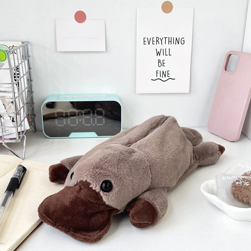 Imagem -06 - Cute Cartoon Platypus Pencil Case Bolsa Cosmético Bolsa de Caneta de Pelúcia Grande Capacidade Bolsa de Armazenamento Multifuncional Material Escolar