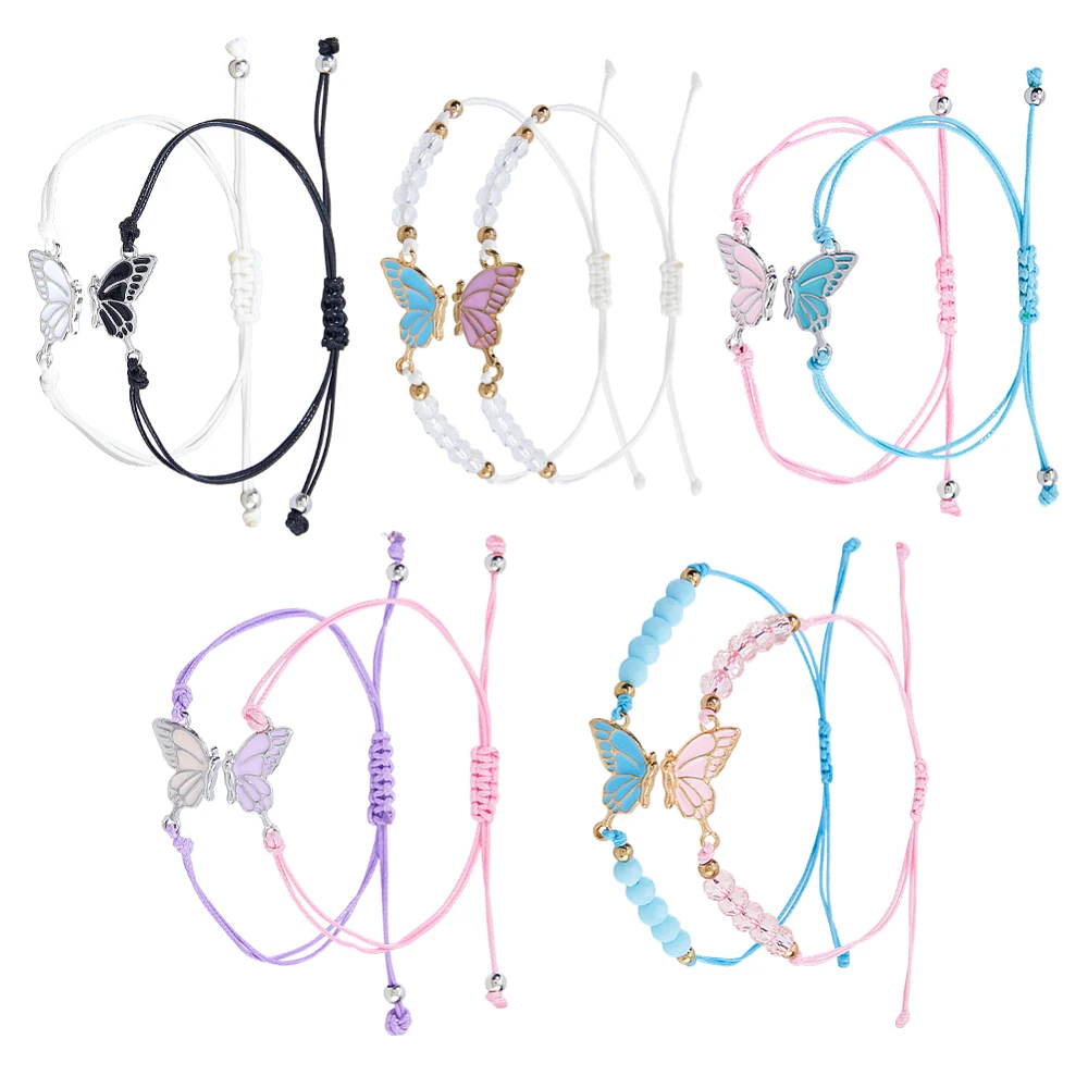 10Pcs 5 Styles Butterfly Matching Bracelets Butterfly BFF Adjustable Bracelet Best Friend Bracelets Matching Jewelry for Women