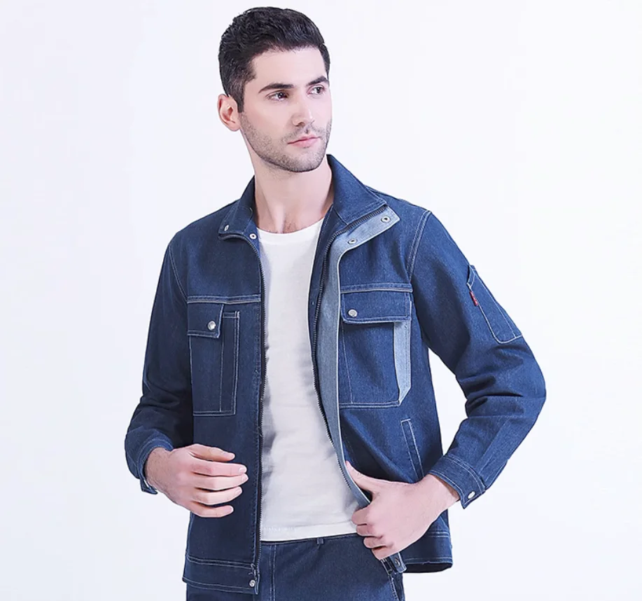 

Denim work clothes, pure cotton wear-resistant electrical welding, spring and autumn set