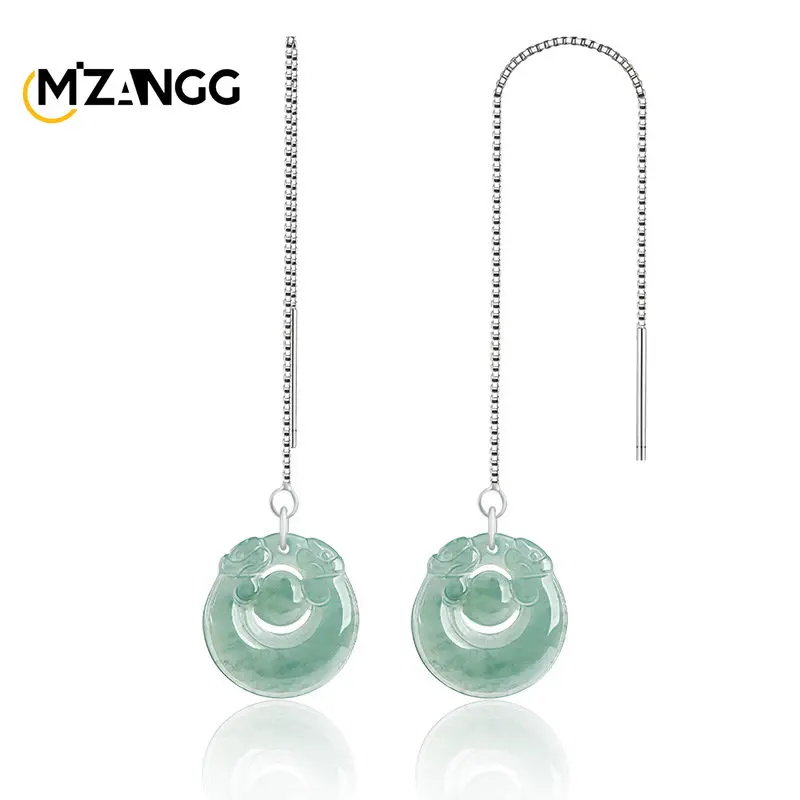 

Natural A Goods Jadeite Blue Water Double Dragon Play Bead Ear Wire S925 Silver Inlay Ice Jade Women's High-grade Earrings