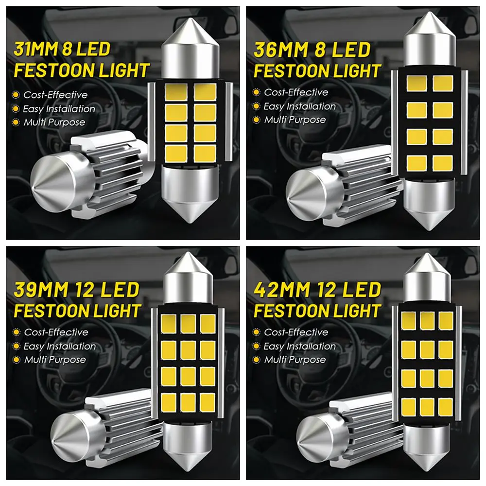 4Pcs 42mm LED Featoon 39mm 36mm 31mm C5W C10 LED Bulb Canbus 12V for Car Interior Reading Lamp Dome Trunk License Plate Lights
