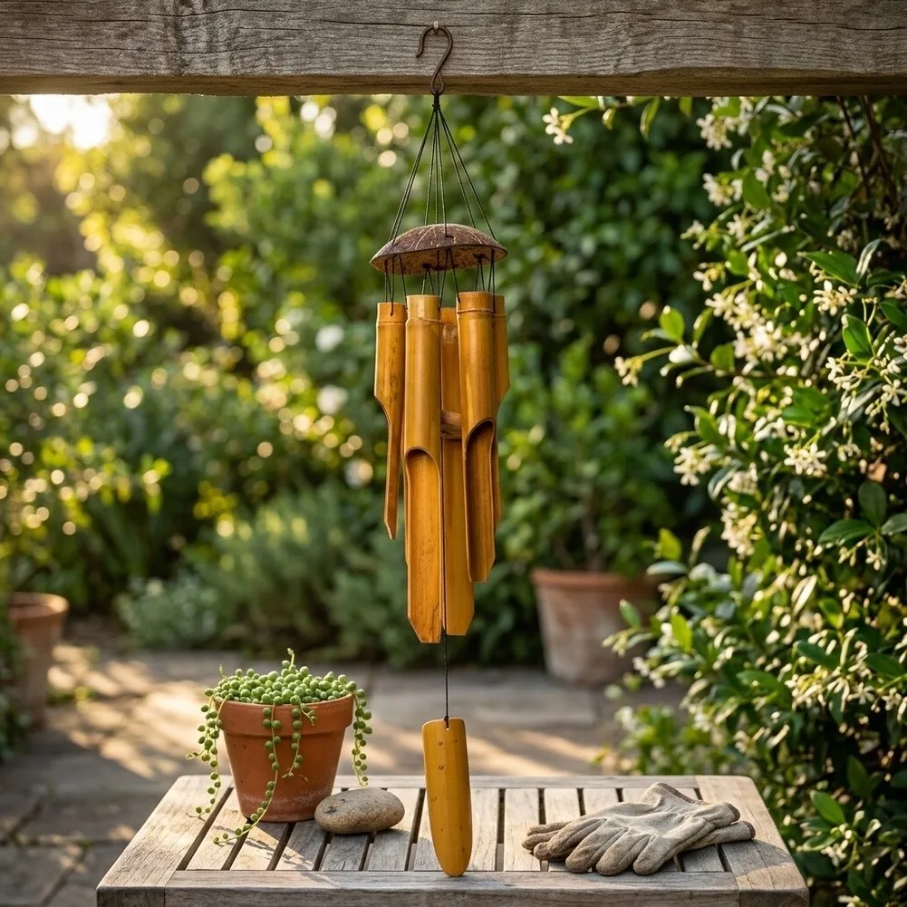 25-Inch Wind Chimes Handmade with and Metal for Deep Tone Soundscapes in Gardens Patios Balconies or Living Rooms