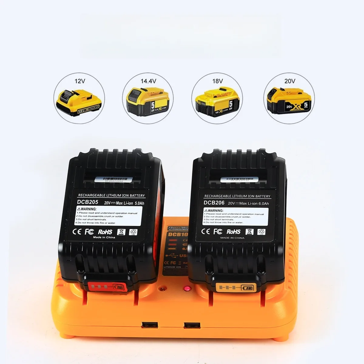 For DeWALT 12V-20V MAX Lithium Battery Charger, Dual Port Fast Charging Station for DCB102, for DeWALT 12V/20V Lithium Batteries