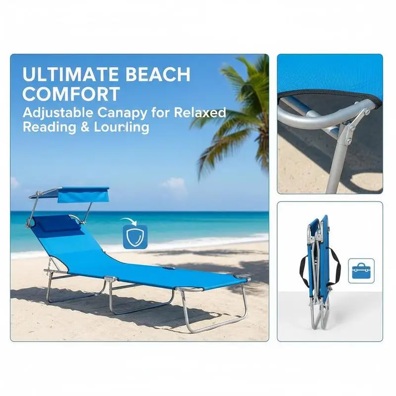 Sun Lounger, with Adjustable Face Canopy - Bright Blue